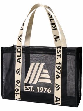 ALDI Mesh Tote Bag with EST. 1976 Print - Black & Cream